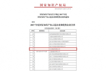 j9九游会官方网站集团被评为2017年度国家知识产权示范企业